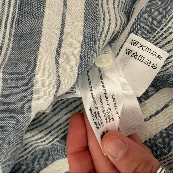Roots Navy and White Striped Button-Down Linen Shirt - Picture 4 of 4